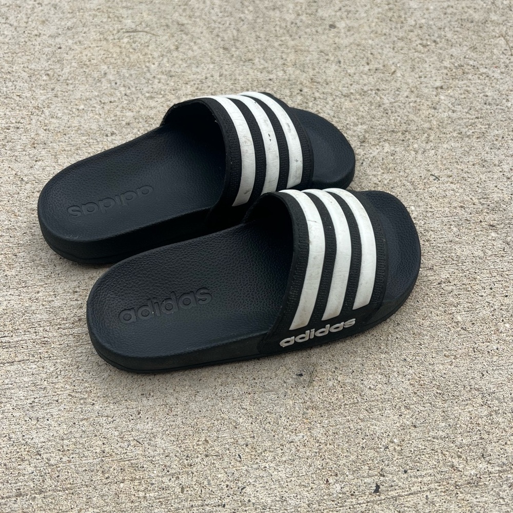 adidas Black and White Kids Slide Sandals